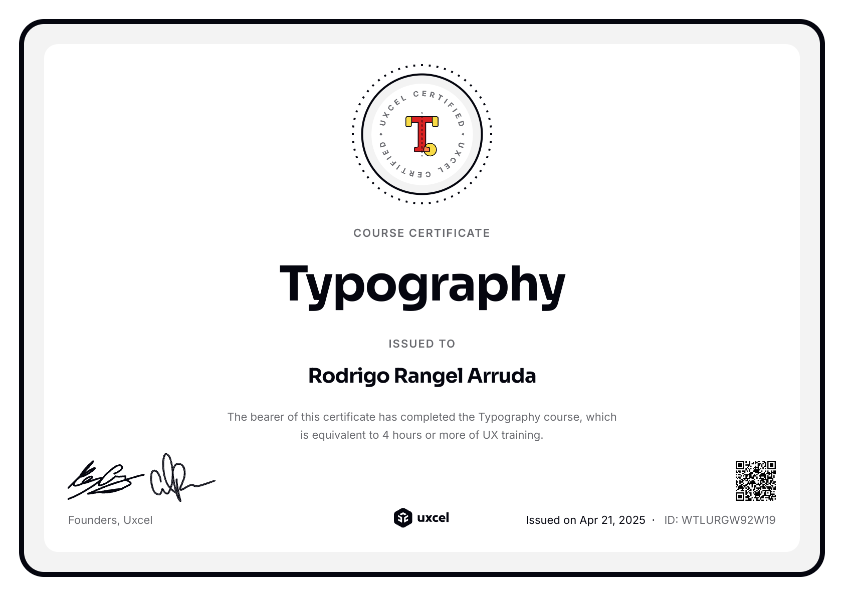 Rodrigo Rangel Arruda's certificate